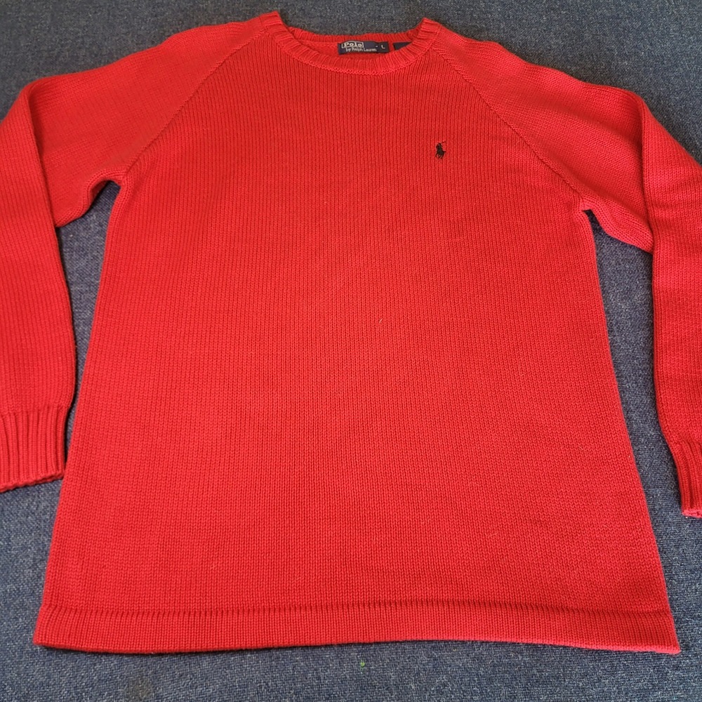 Polo Ralph Lauren Red Cotton Crewneck Sweater Kids Large Raglan Japan Knit